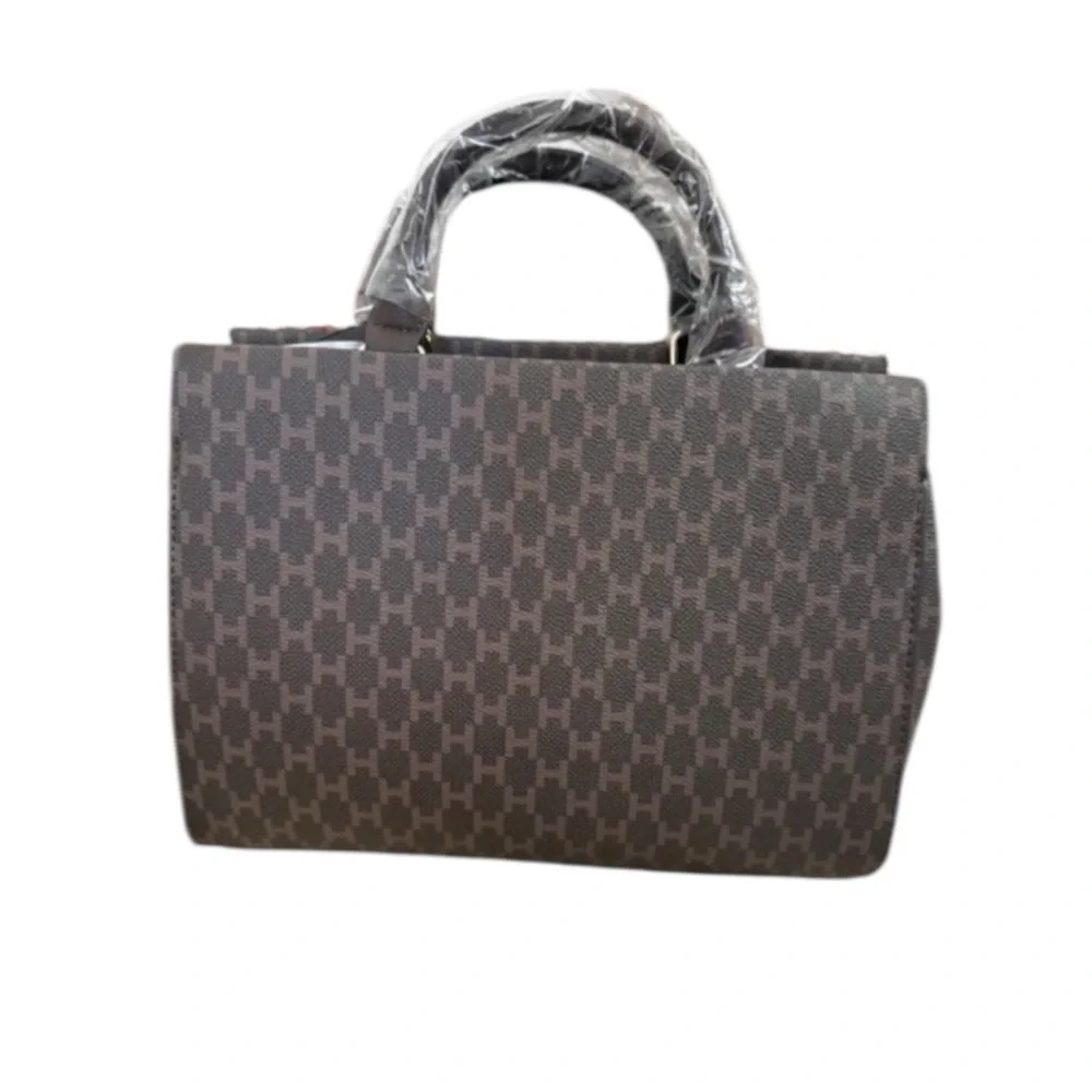 NWT H by Halston Vegan‎ Leather Logo Heritage Satchel Handbag Chain Strap Luxe